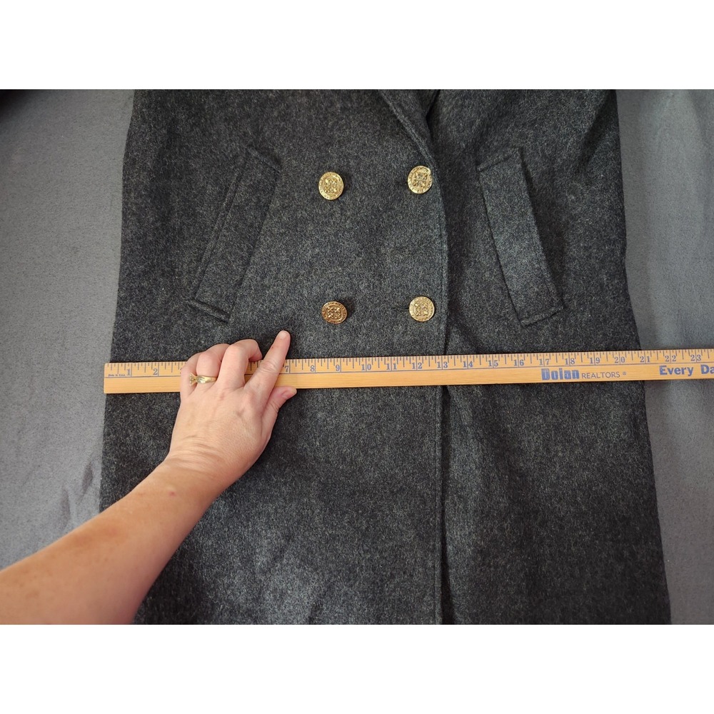 David Benjamin Wool Coat Women 8 Dark Gray Double Breasted Velvet Collar Long - Picture 6 of 10